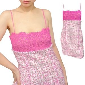 NWT pink tweed sleeveless spaghetti strap NBD bodycon mini dress Revolve size Sm